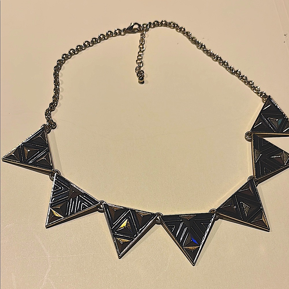 Black and Silver Geometric Necklace with Triangular Pendants